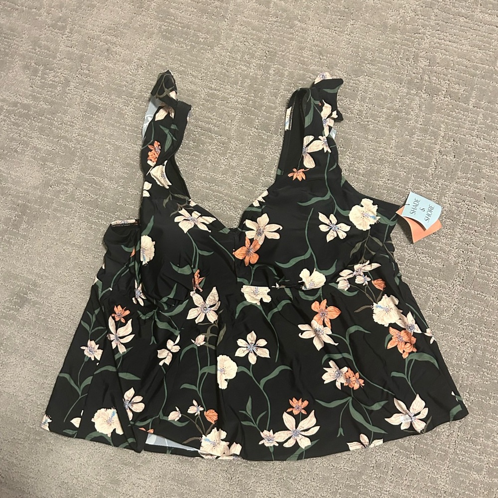 Shade & Shore Floral Black Swim Top - Picture 2 of 3